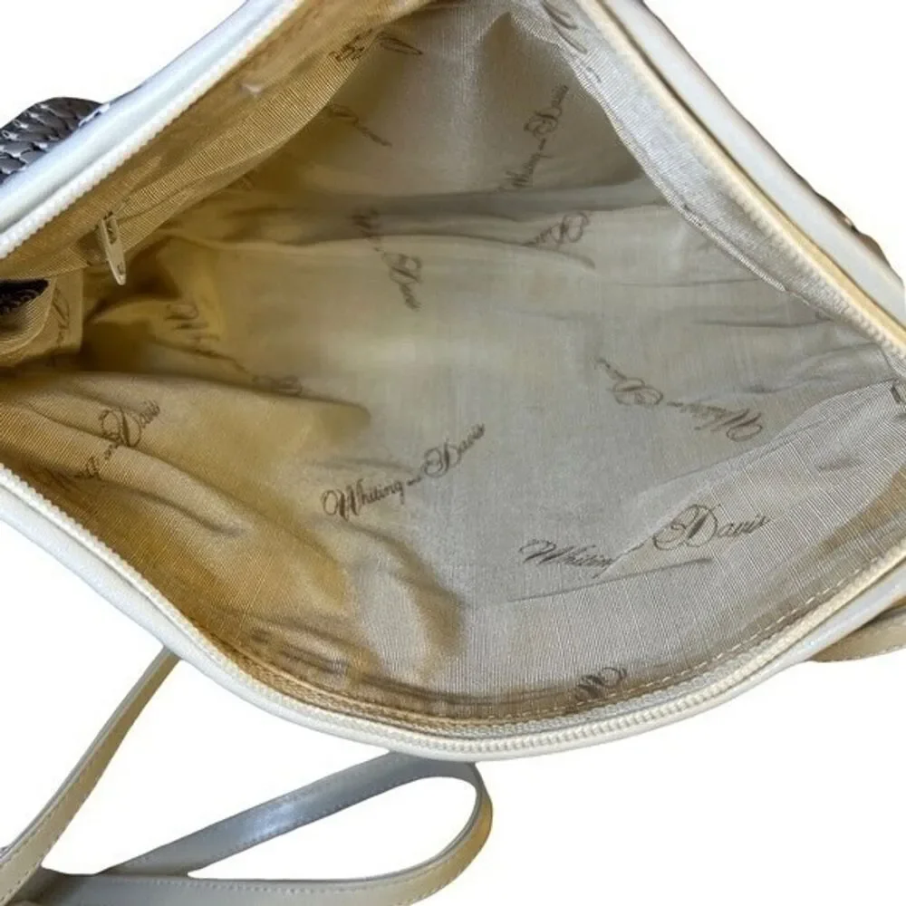 Whiting & Davis Vintage Cream Metal Mesh & Leather Handbag Purse Evening Bag